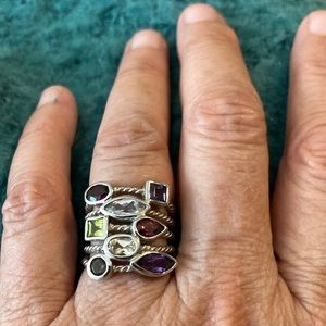 SOLD-Sterling silver & multi-gemstone ring, size 6.5
